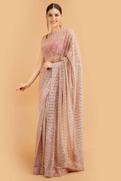 Sttylme - Sparks Fly Sequin Saree - Peach