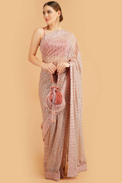 Sttylme - Sparks Fly Sequin Saree - Peach