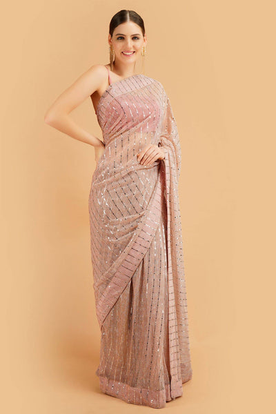 Sttylme - Sparks Fly Sequin Saree - Peach