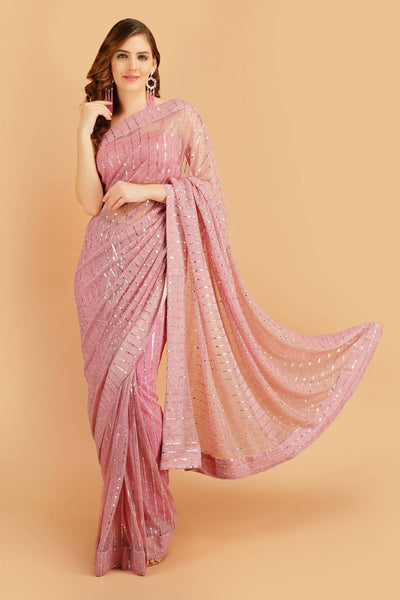 Sttylme - Sparks Fly Sequin Saree - Pink