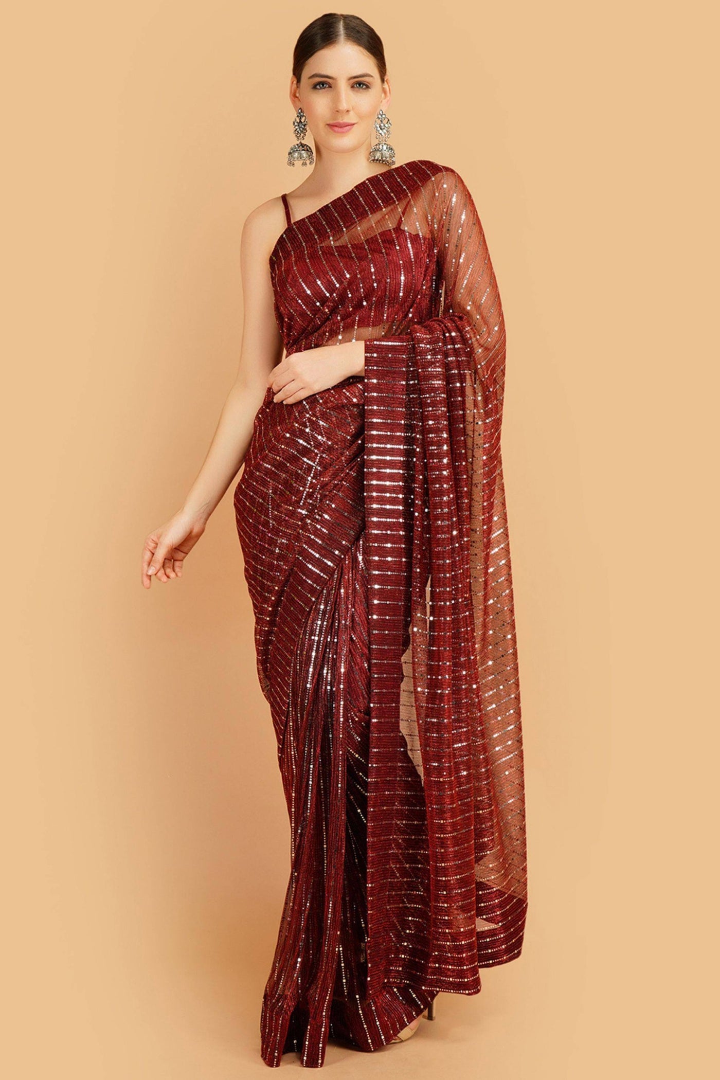 Sttylme - Sparks Fly Sequin Saree - Red