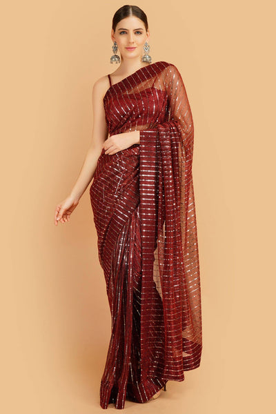 Sttylme - Sparks Fly Sequin Saree - Red