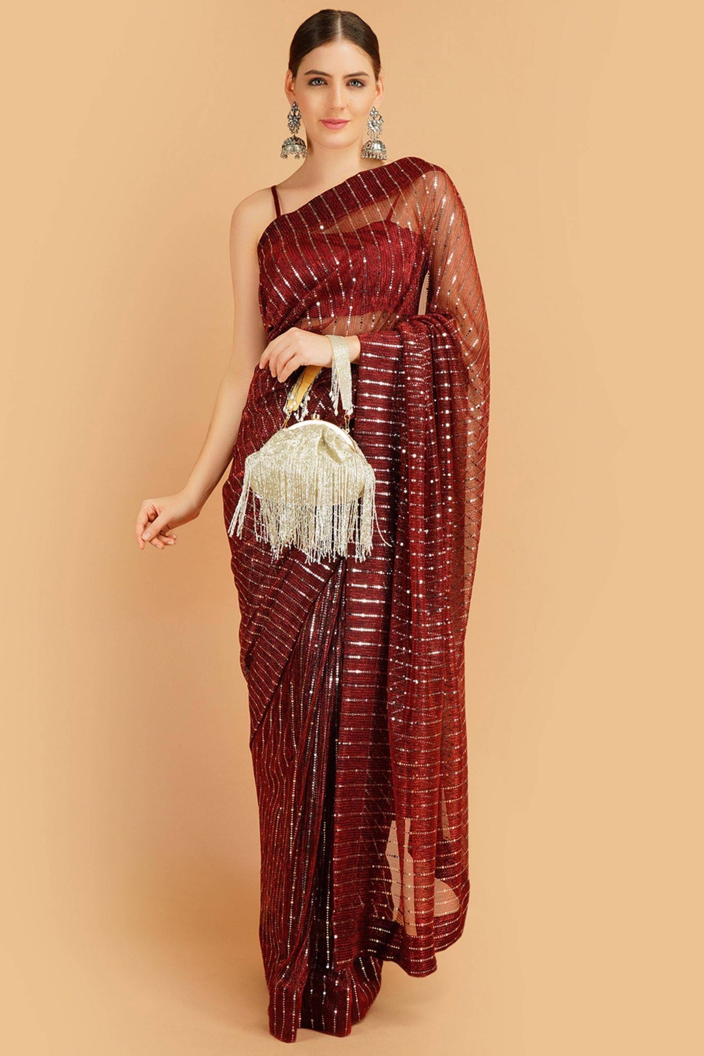 Sttylme - Sparks Fly Sequin Saree - Red