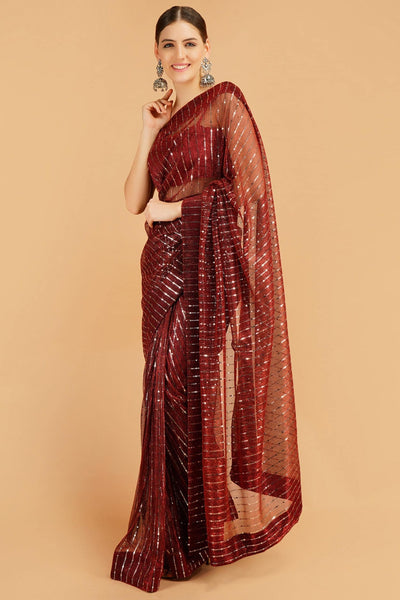 Sttylme - Sparks Fly Sequin Saree - Red