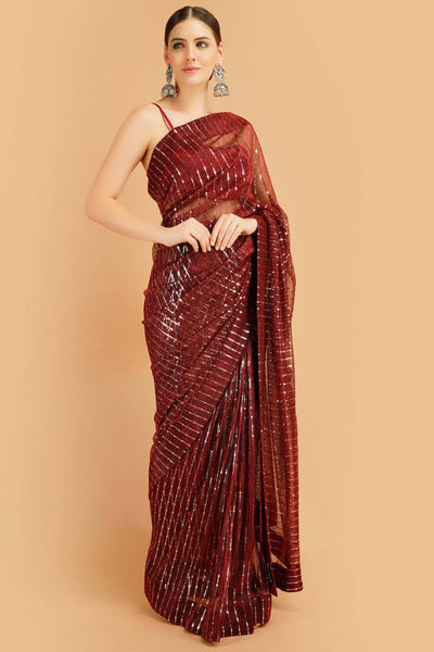 Sttylme - Sparks Fly Sequin Saree - Red