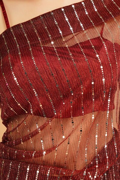 Sttylme - Sparks Fly Sequin Saree - Red