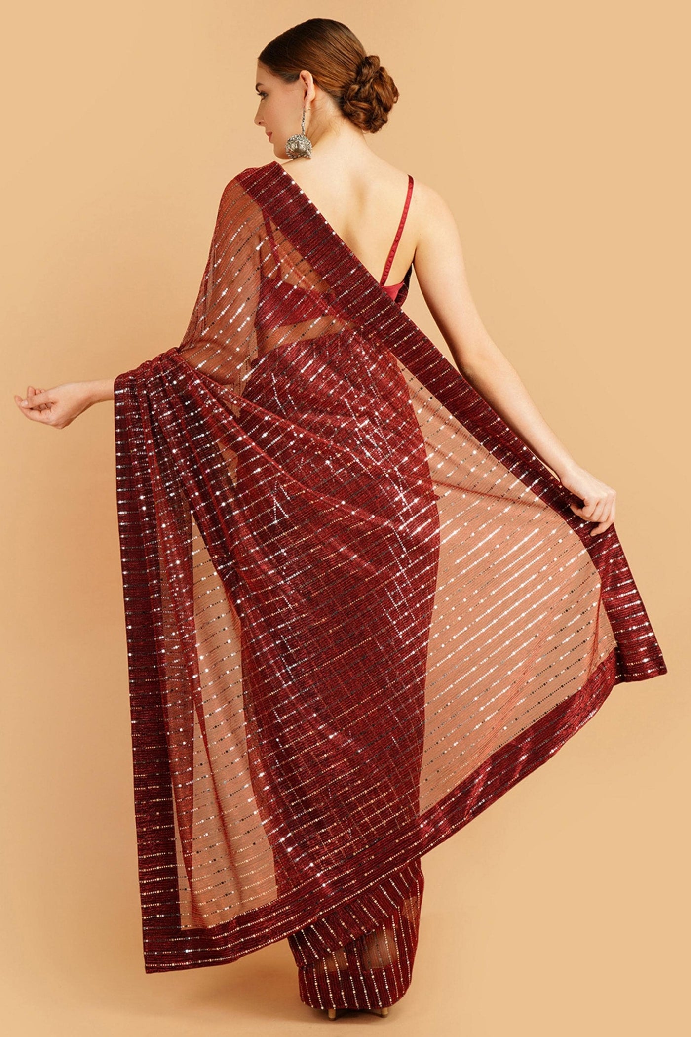 Sttylme - Sparks Fly Sequin Saree - Red